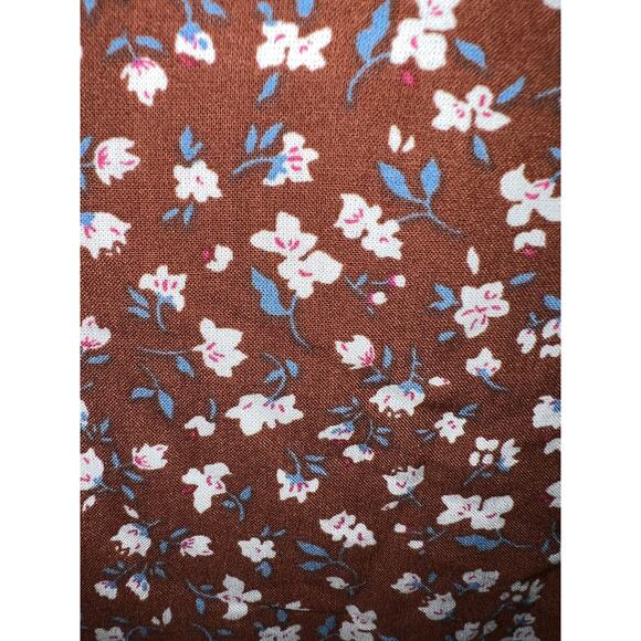 Boho Babydoll Size Large Mini DRESS Smocked Brown Blue Floral Square Neck NEW - Picture 3 of 11